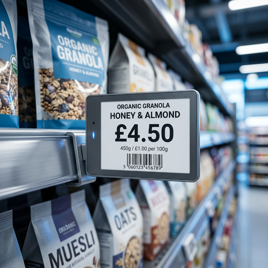 E-ink electronic shelf label (ESL) solutions with ERP integration.